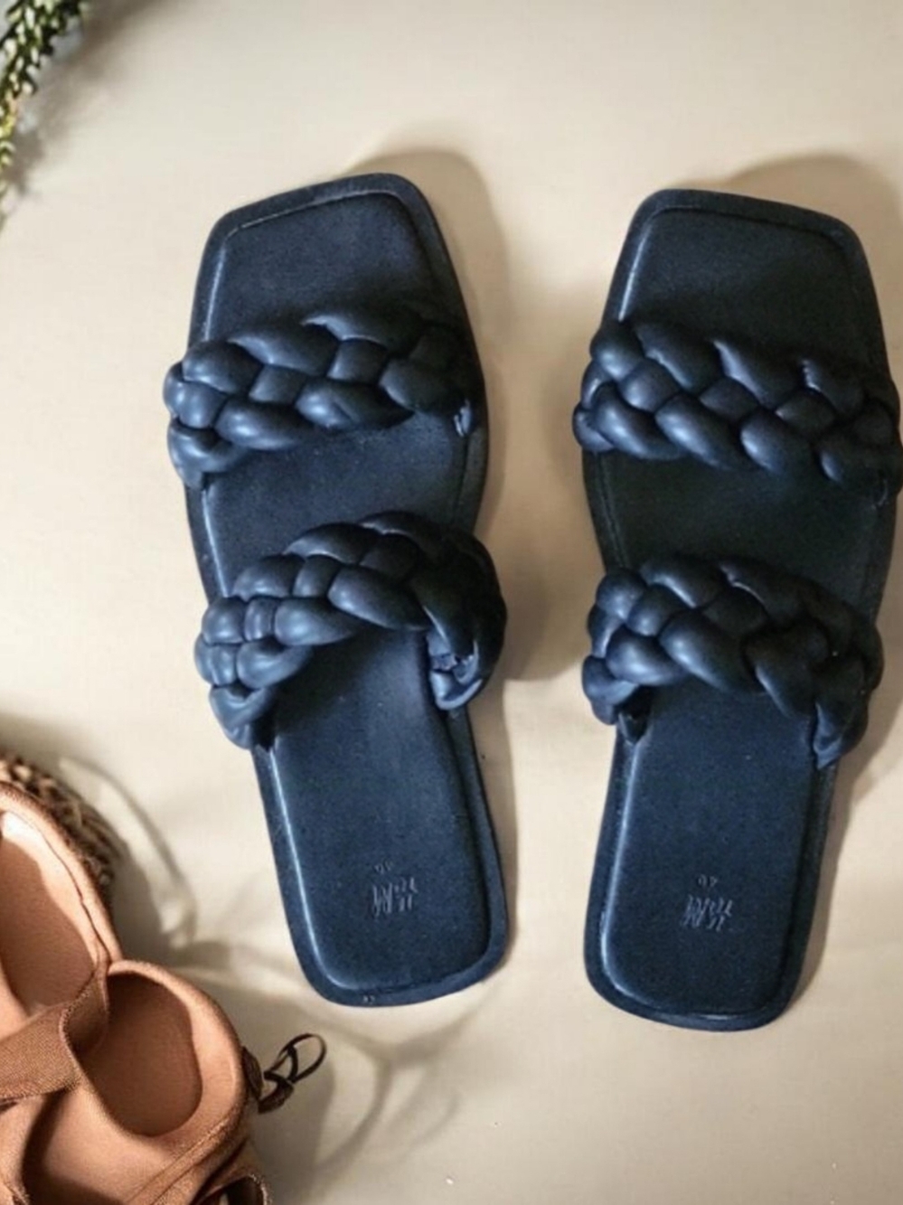 H& M Braided Strap Black Slide Sandals